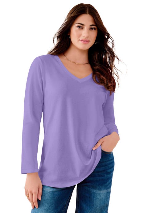 Plus Size Ultimate Long Sleeve V Neck Tee (plus)