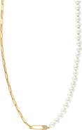EFFY 14K Yellow Gold Diamond Fresh Water Pearl Paperclip Link Necklace