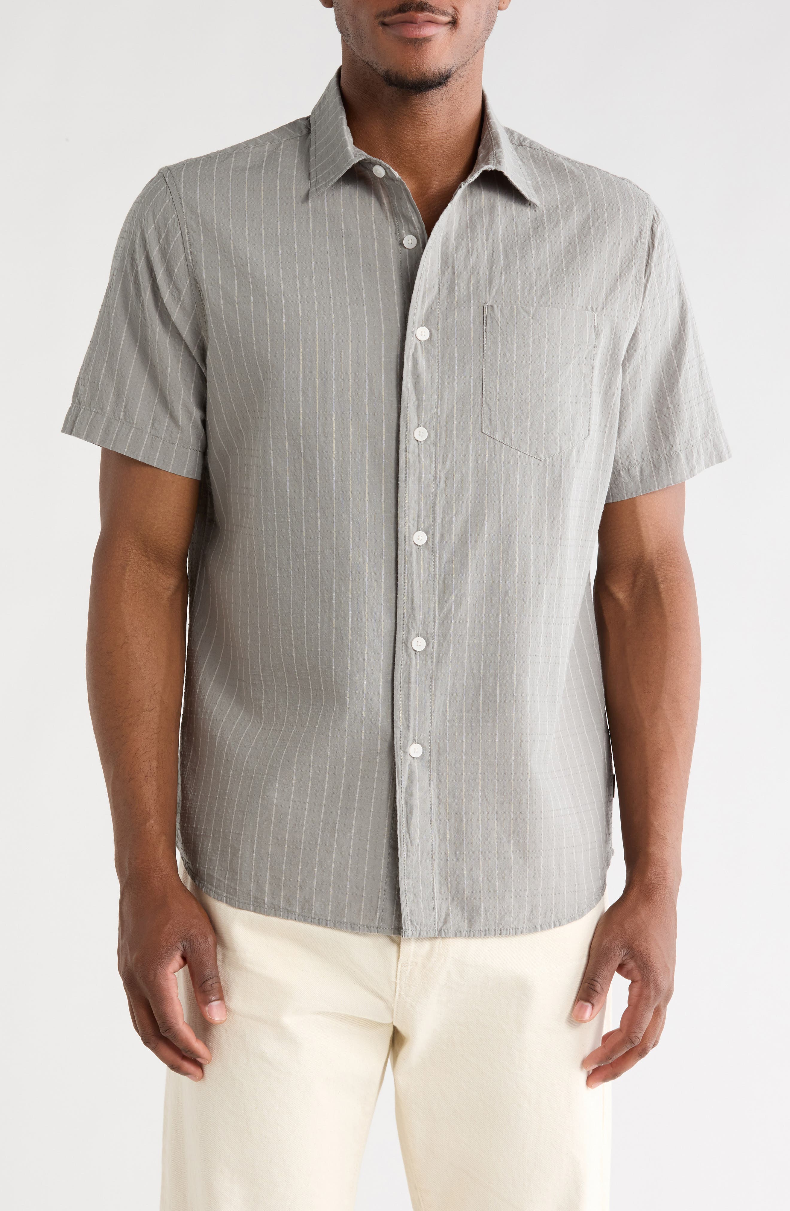 Union Jupiter Yarn Dyed Seersucker Short Sleeve Button-Up Shirt