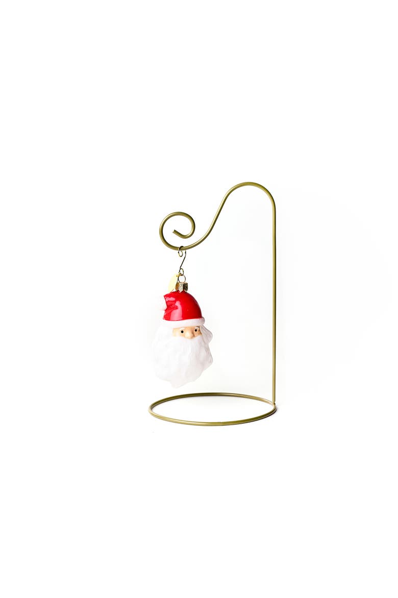 Fair Skin Ho Ho Santa Glass Shaped Ornament with Gold Stand, Main, color, Red
