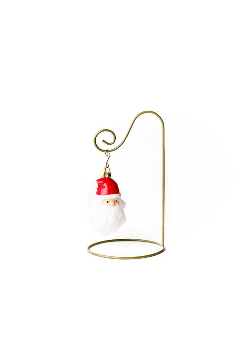 Fair Skin Ho Ho Santa Glass Shaped Ornament with Gold Stand