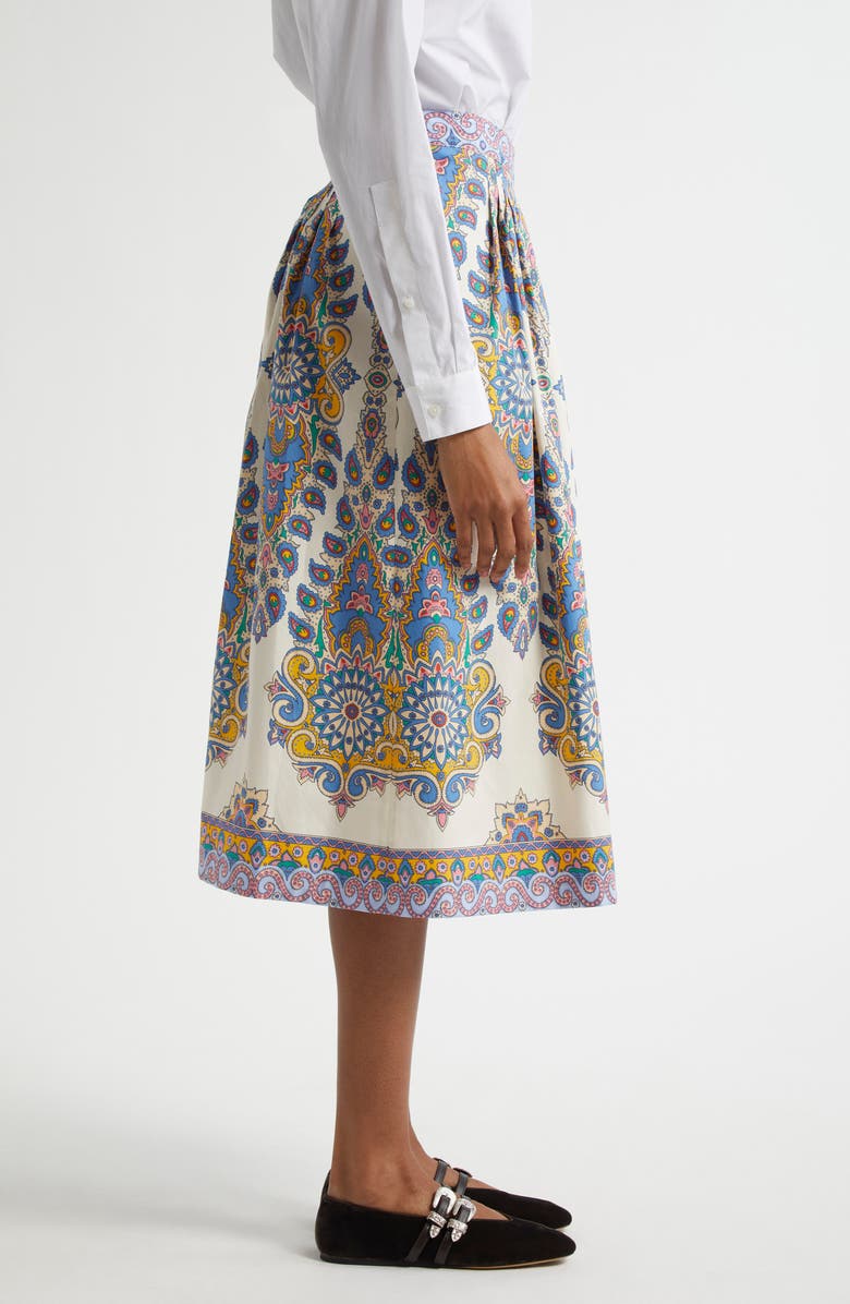Etro Floral Paisley Cotton Poplin Midi Skirt, Alternate, color, Stampa F.do Bianco