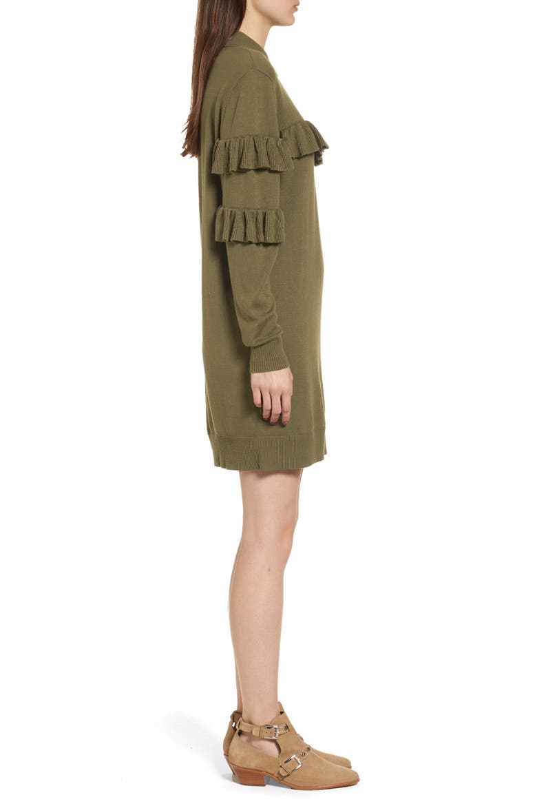 Ruffle Sweater Dress, Alternate, color, OLIVE DARK