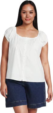 Lands' End Sleeveless Lightweight Jersey Pintuck Button Front Blouse