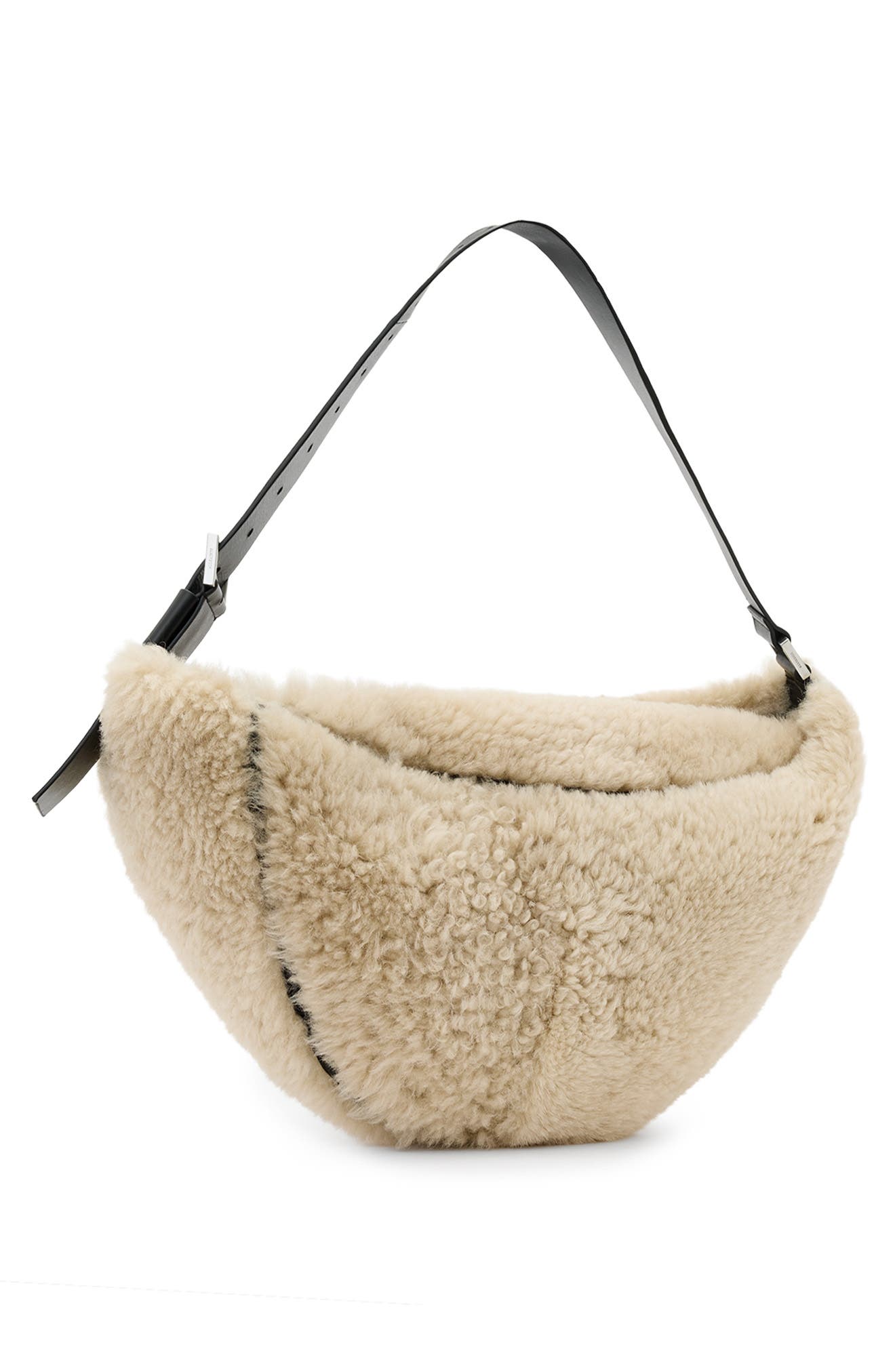 AllSaints Luna Genuine Shearling Shoulder Bag, Alternate, color, Natural/ Black