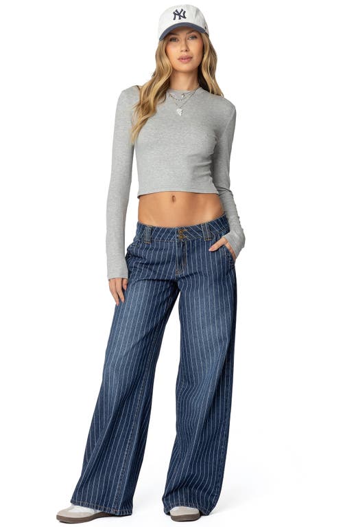 Edikted Cory Stripe Low Rise Wide Leg Jeans In Blue