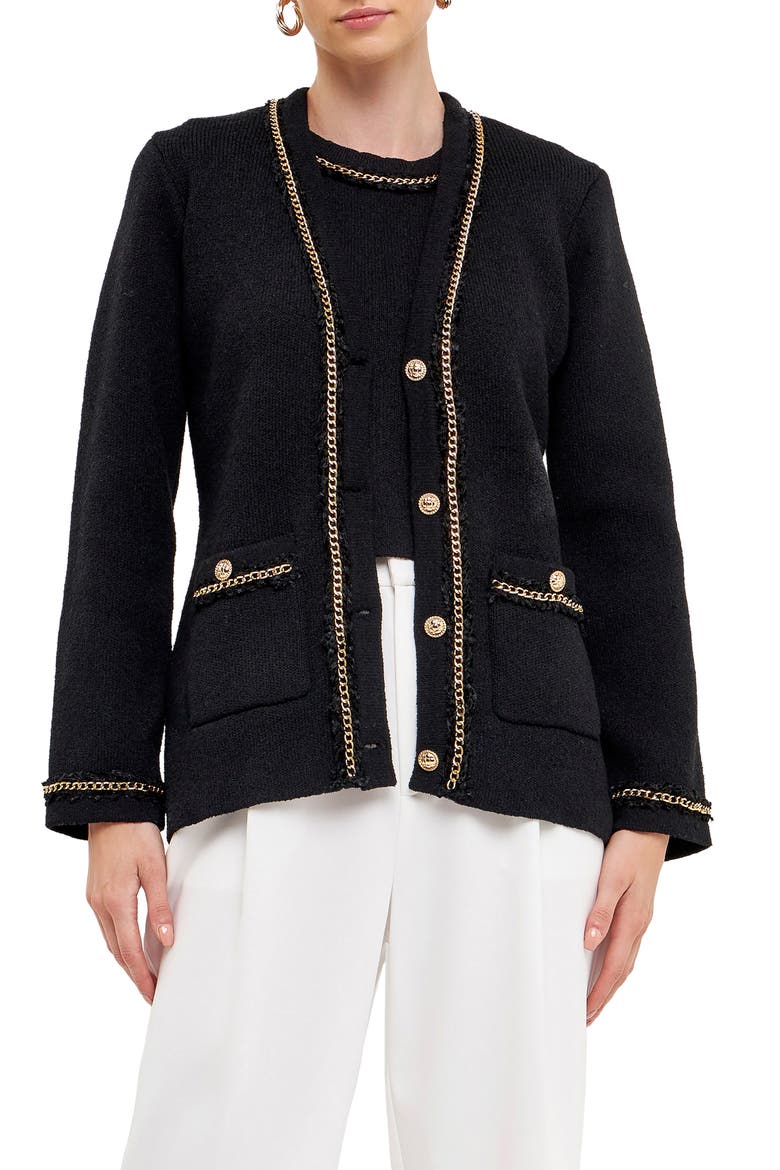 Trim Detail Cardigan, Main, color, BLACK