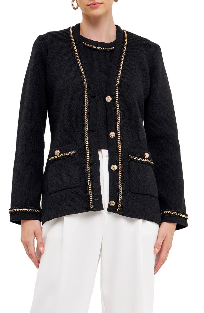 Endless Rose Trim Detail Cardigan, Main, color, Black