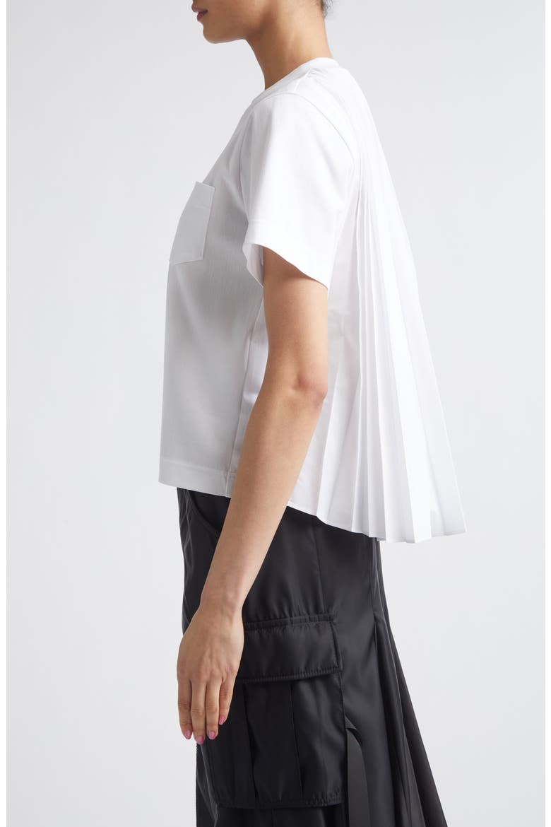 Mixed Media Pleated Poplin & Jersey Pocket T-Shirt, Alternate, color, WHITE