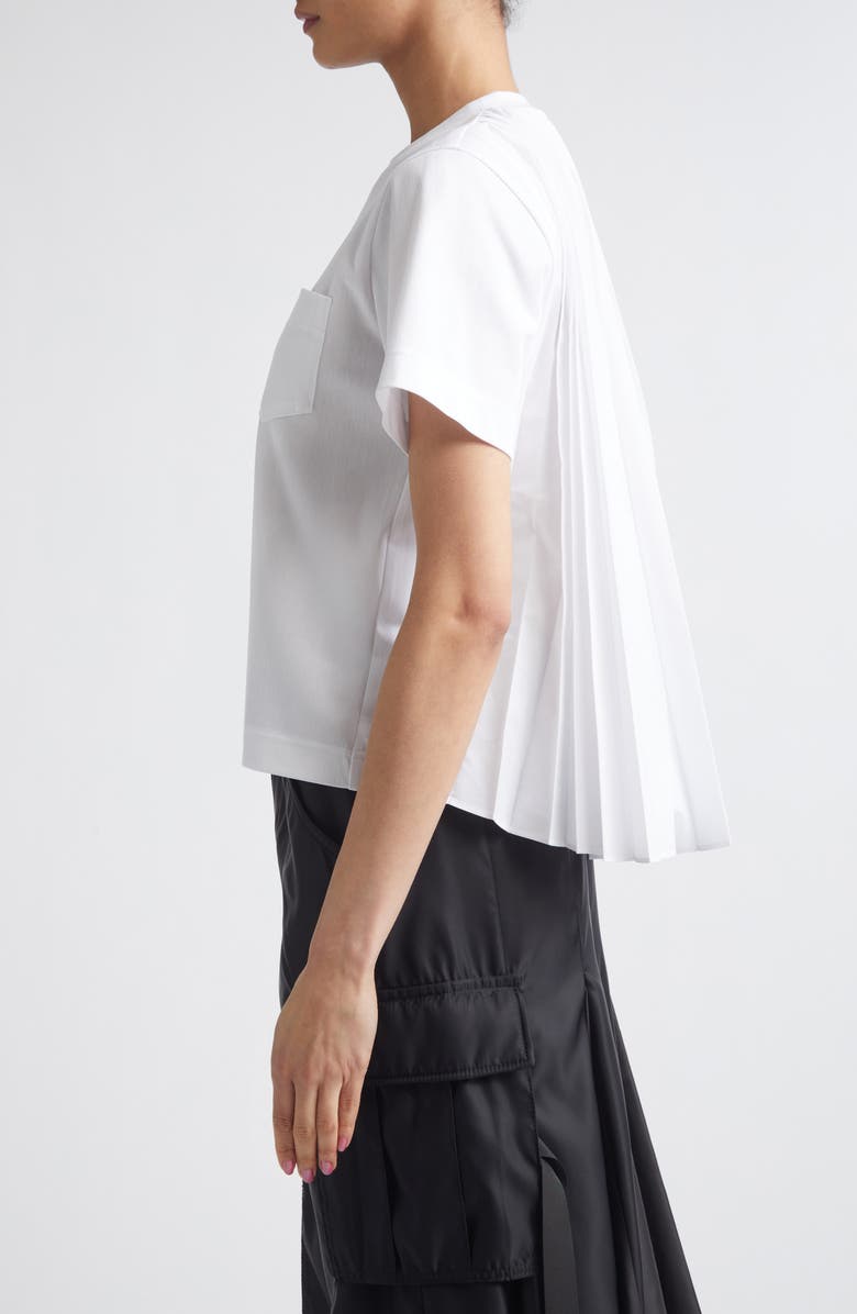 Sacai Mixed Media Pleated Poplin & Jersey Pocket T-Shirt, Alternate, color, White