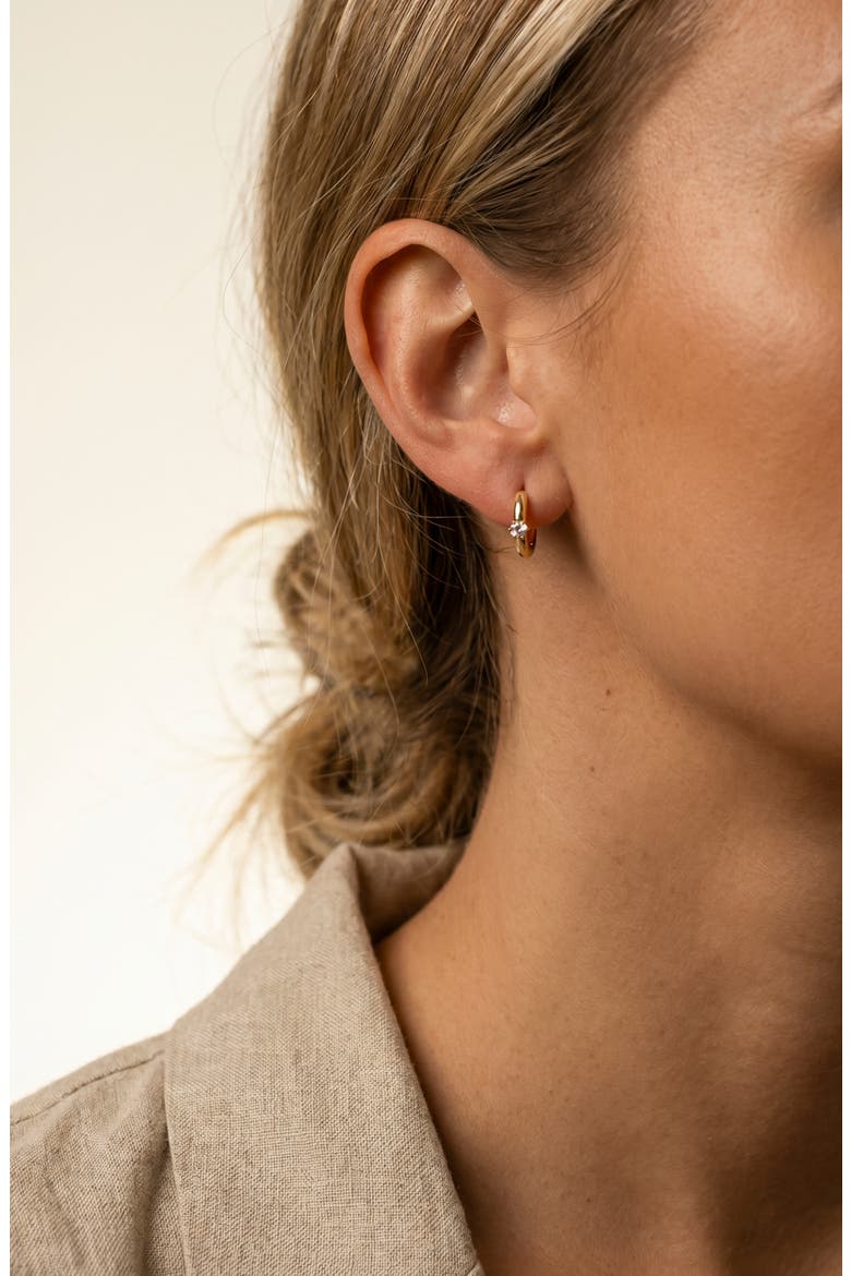 Cubic Zirconia Solitaire Huggie Hoop Earrings, Alternate, color, GOLD