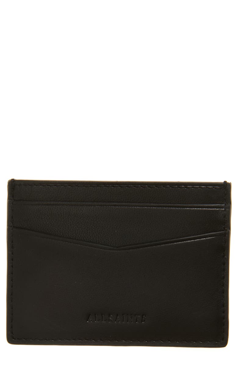 AllSaints Delph Leather Card Case, Main, color, Black