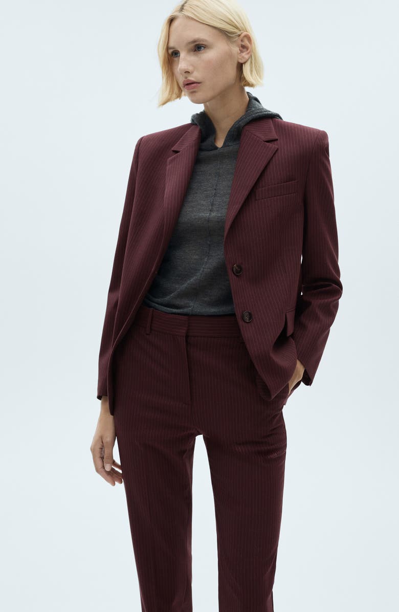 MANGO Pinstripe Pleat Front Pants, Alternate, color, 