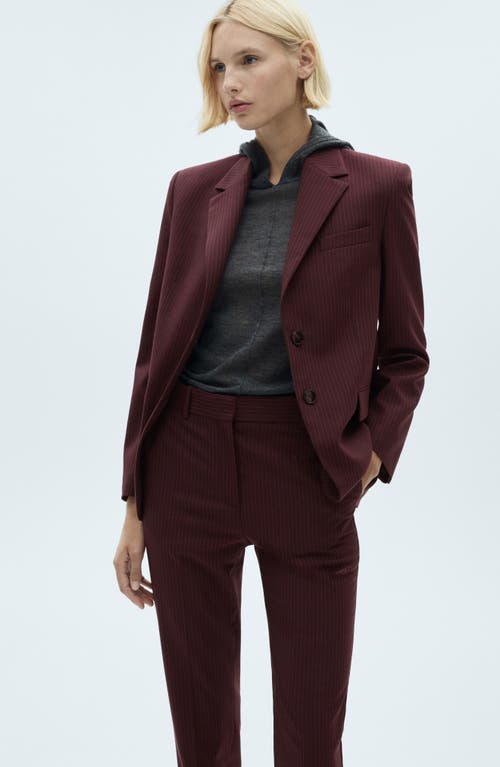 Mango Pinstripe Pleat Front Pants In Maroon