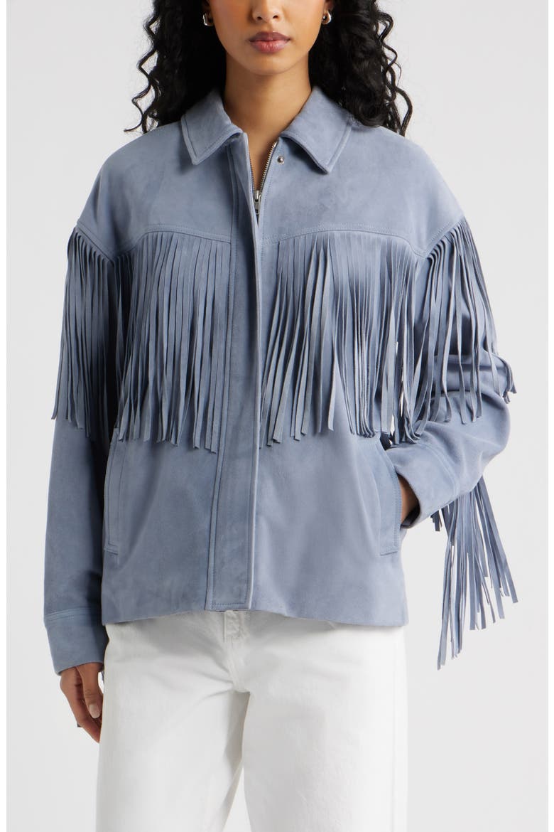 Fringe Suede Jacket, Alternate, color, BLUE UMBRA