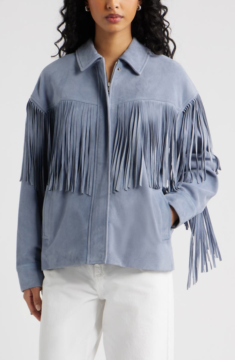 Open Edit Fringe Suede Jacket, Alternate, color, Blue Umbra