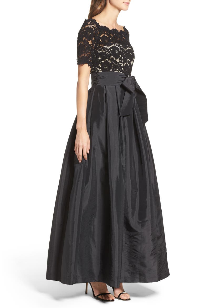 Lace & Taffeta Ballgown, Alternate, color, BLACK