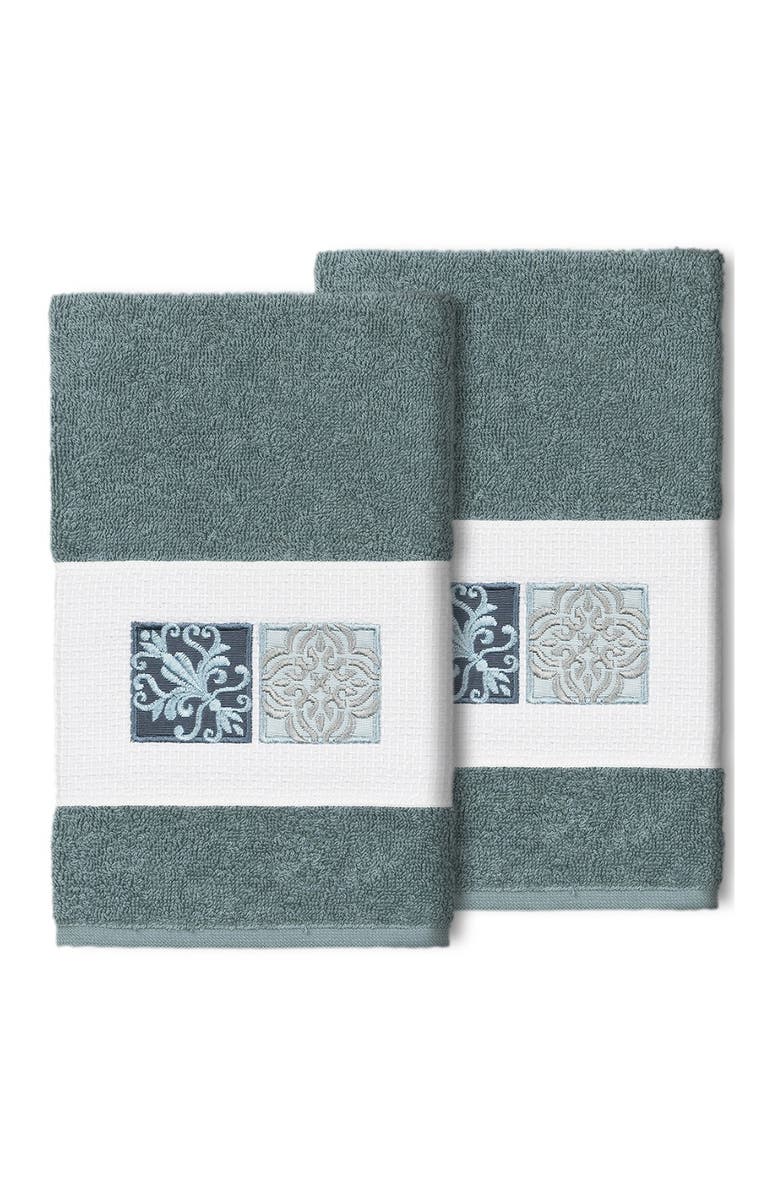 Linum Home Textiles Vivian Embellished Hand Towel - Set of 2 - Teal, Alternate, color, Teal