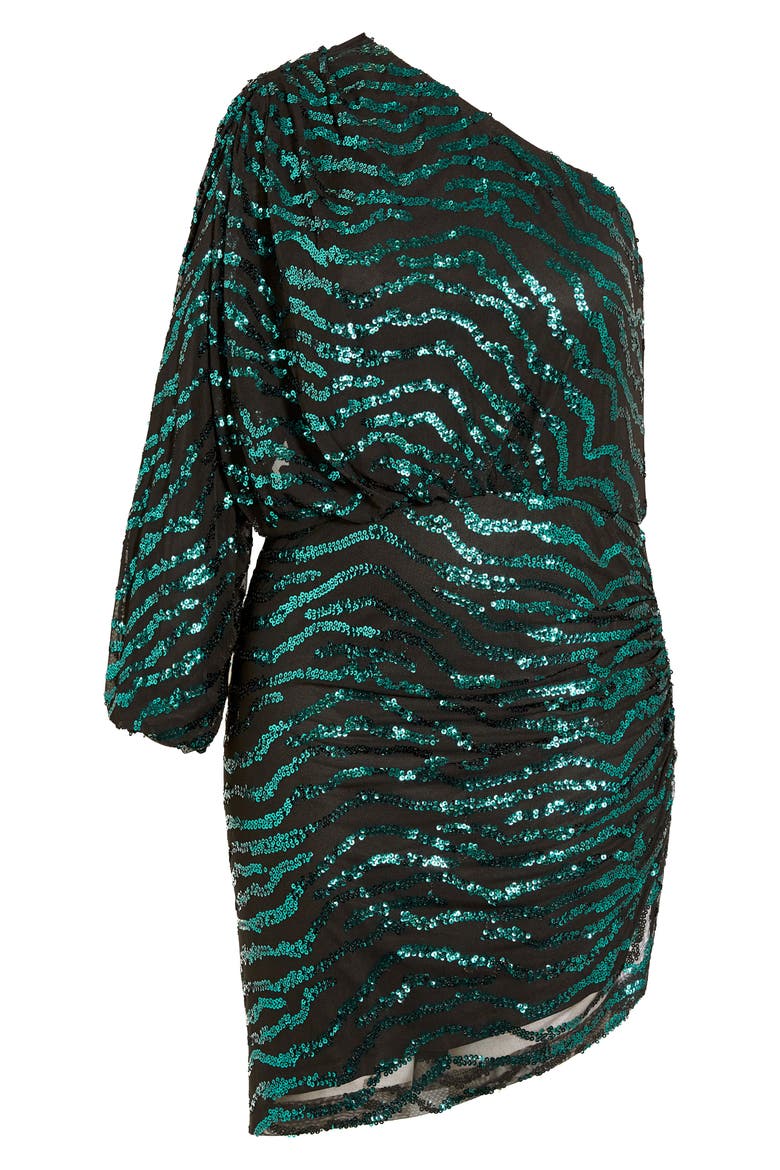 Flora One Shoulder Sequin Dress, Alternate, color, EMERALD