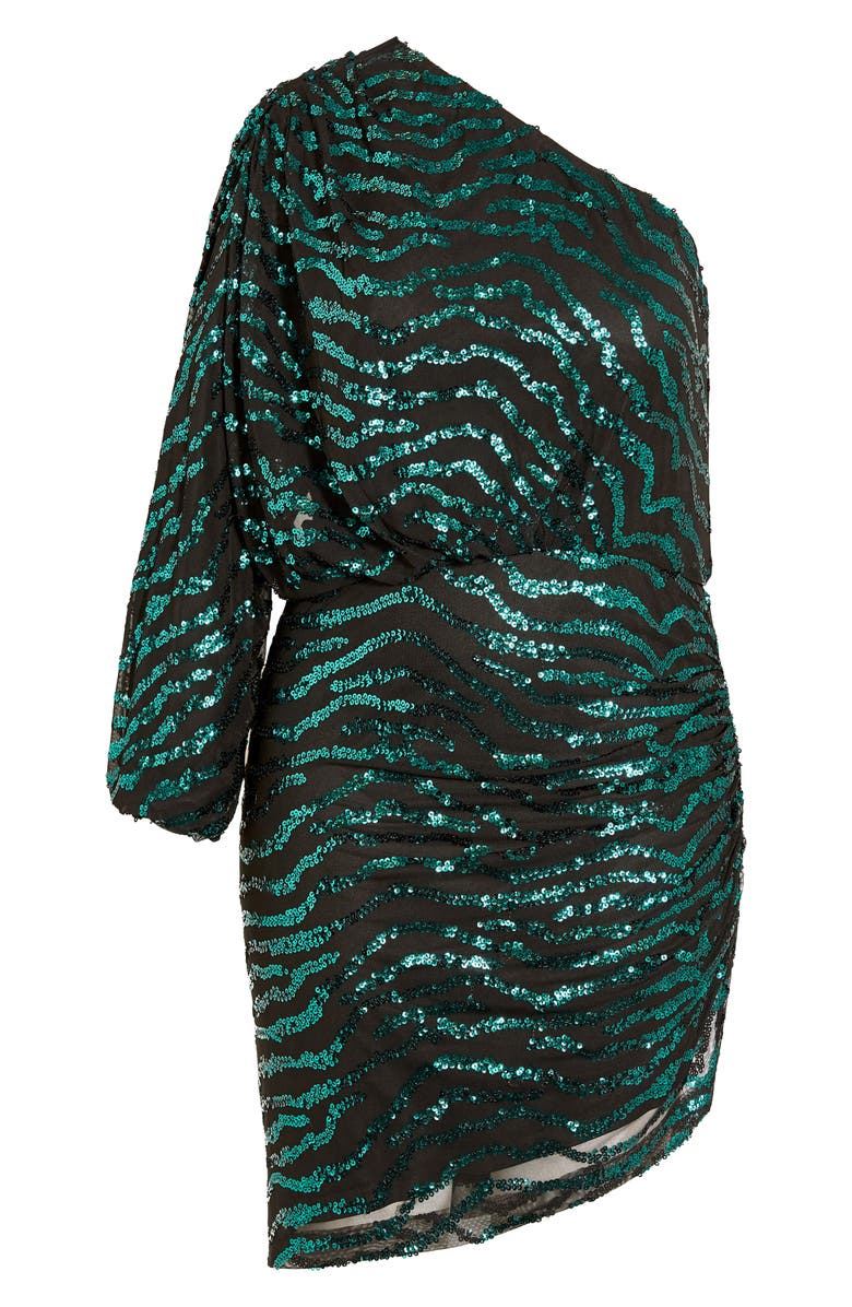 City Chic Flora One Shoulder Sequin Dress, Alternate, color, Emerald
