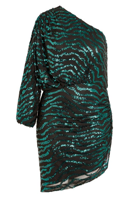 City Chic Flora One Shoulder Sequin Dress In Green