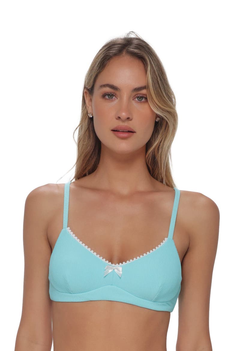 Pom Pom Annalee Underwire Bikini Swimsuit Top, Alternate, color, Aqua Haze Rib