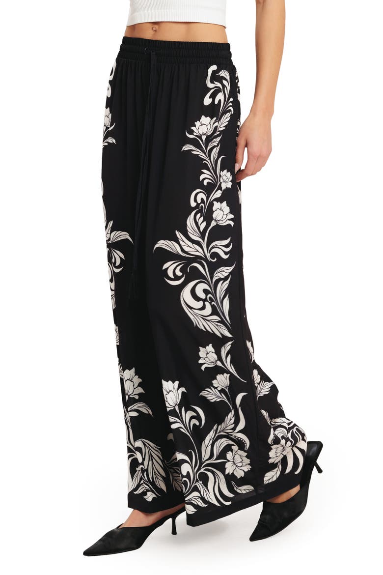 Print Wide Leg Pants, Alternate, color, BLACK