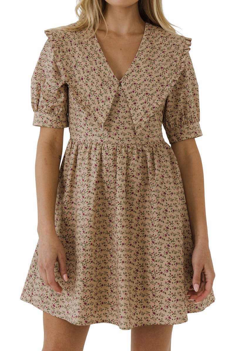 English Factory Statement Collar Minidress, Alternate, color, Tan