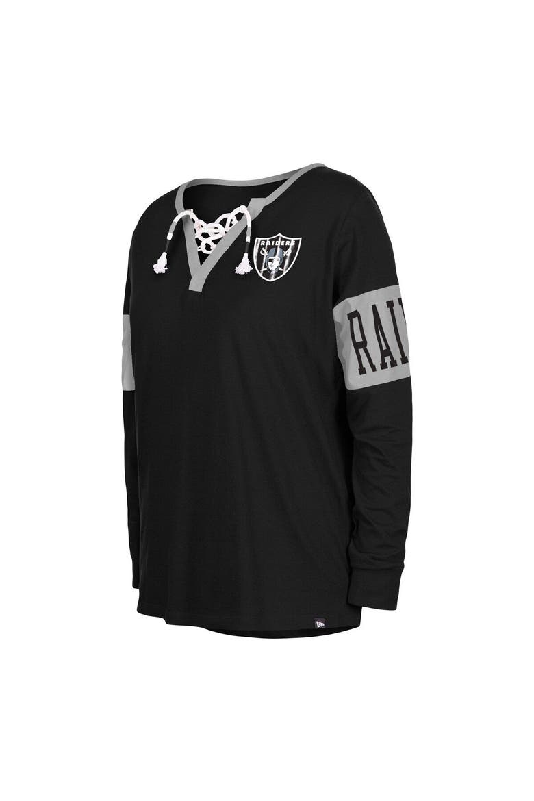 Women's New Era Black Las Vegas Raiders Lace-Up Notch Neck Long Sleeve T-Shirt, Alternate, color, Black