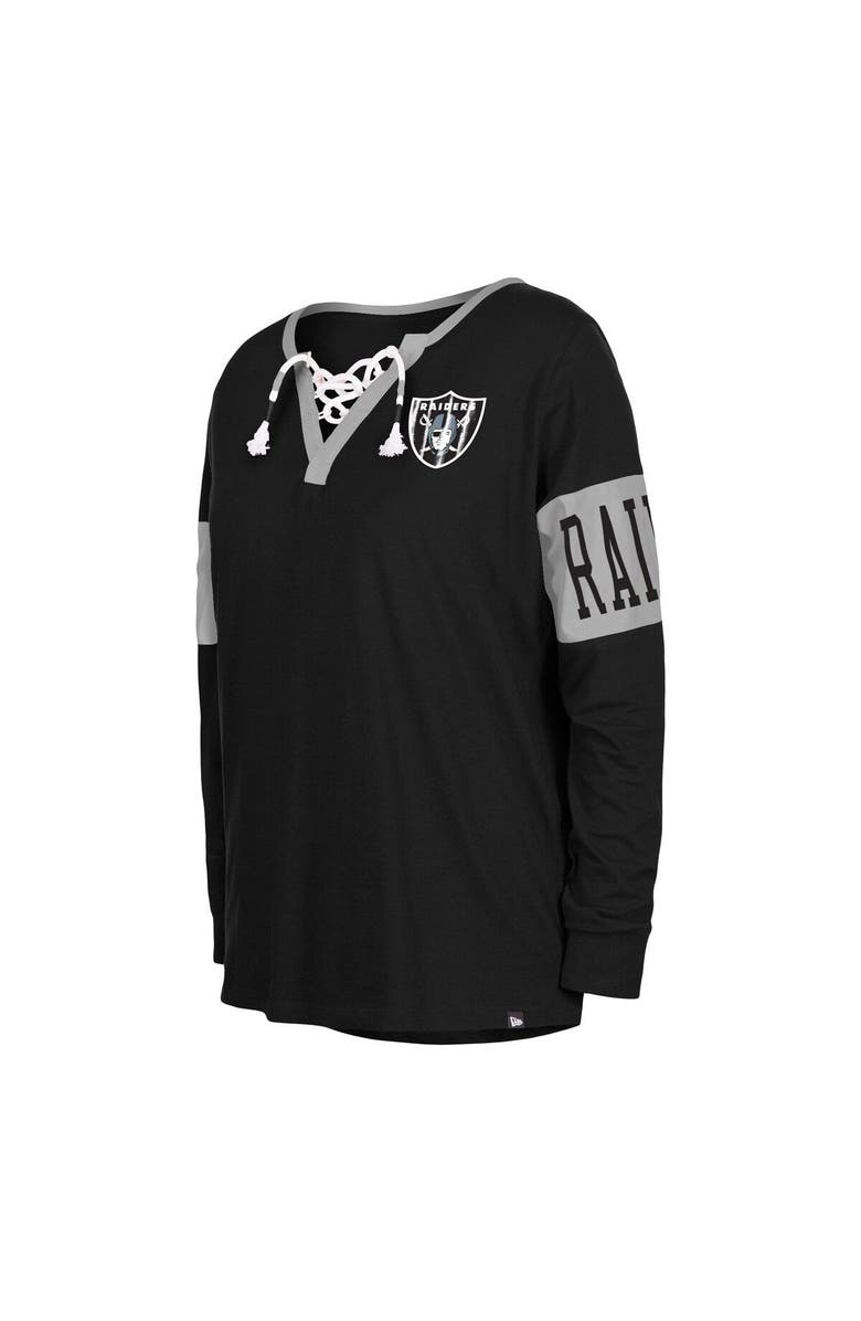 New Era Women's New Era Black Las Vegas Raiders Lace-Up Notch Neck Long Sleeve T-Shirt, Alternate, color, Black