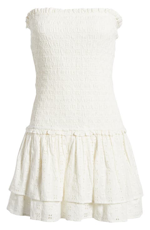 Strapless Smock Eyelet Lace Minidress