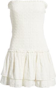 BP. Strapless Smocked Cotton Eyelet Minidress