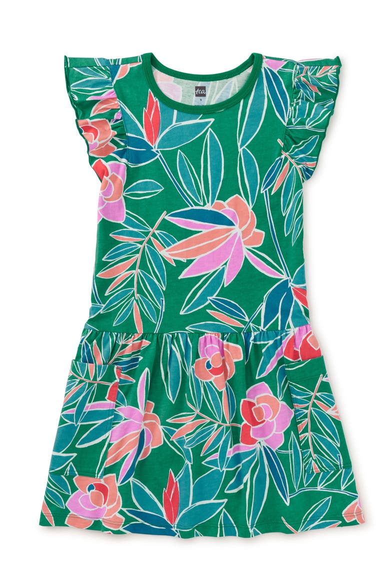 Flutter Sleeve Pocket Dress, Main, color, Tropical Gardenias
