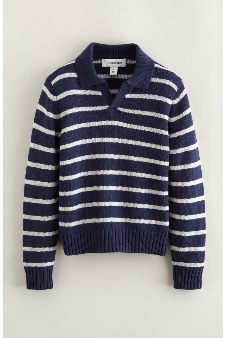 Kids' Collared Sweater, Main, color, NAVY-GREY HEATHER STRIPE