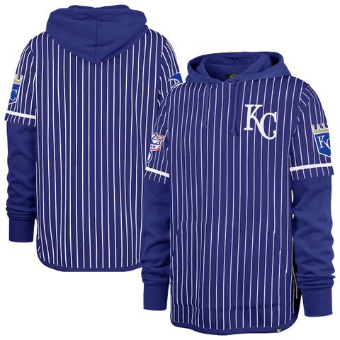 Men's '47  Royal Kansas City Royals Pinstripe Double Header Pullover Hoodie