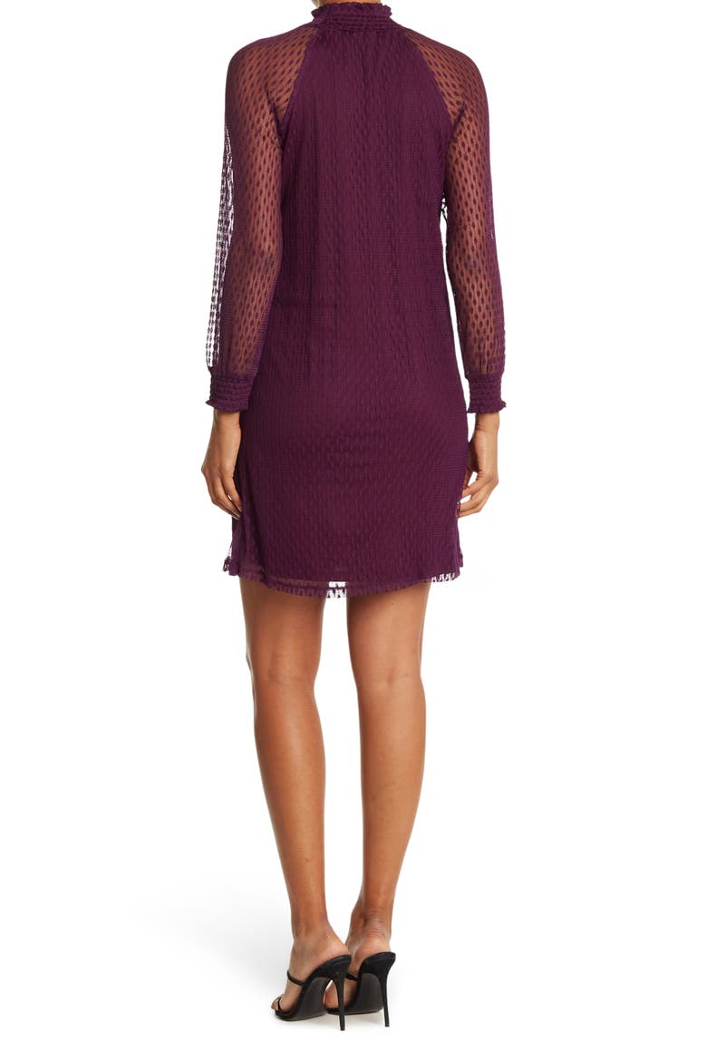 Shirred Mock Neck Long Sleeve Dress, Alternate, color, BLACK PLUM