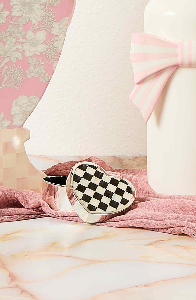 MACKENZIE CHILDS Courtly Check Heart Trinket Box, Alternate, color, Black/ White