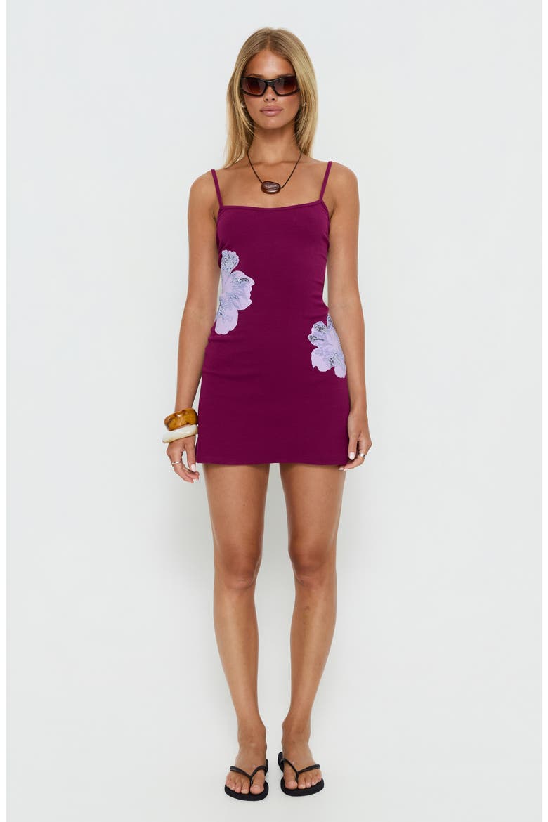 Admiration Embellished Detail Floral Rib Minidress, Alternate, color, PLUM