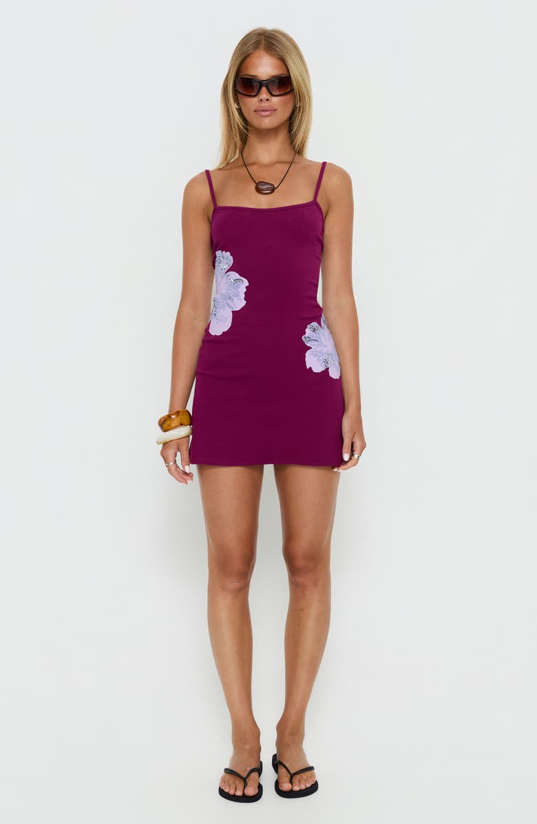 Princess Polly Admiration Embellished Detail Floral Rib Minidress, Alternate, color, Plum