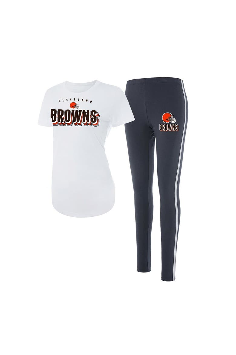 Women's Concepts Sport White/Charcoal Cleveland Browns Sonata Short Sleeve Top & Leggings Set, Alternate, color, White