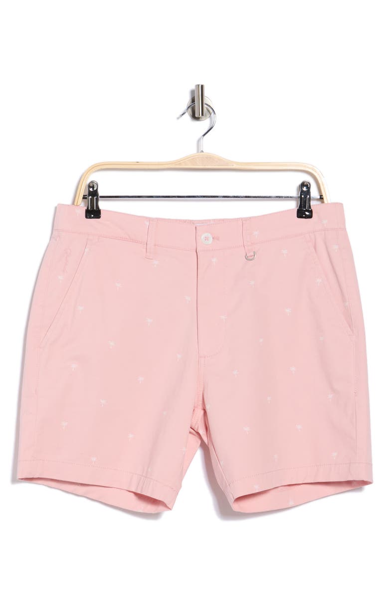 DENIM AND FLOWER Palm Trees Stretch Cotton Shorts, Alternate, color, Pink