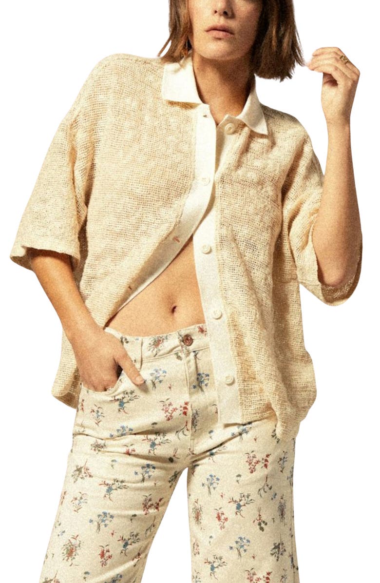 Brixton Mesh Camp Shirt, Main, color, Off White