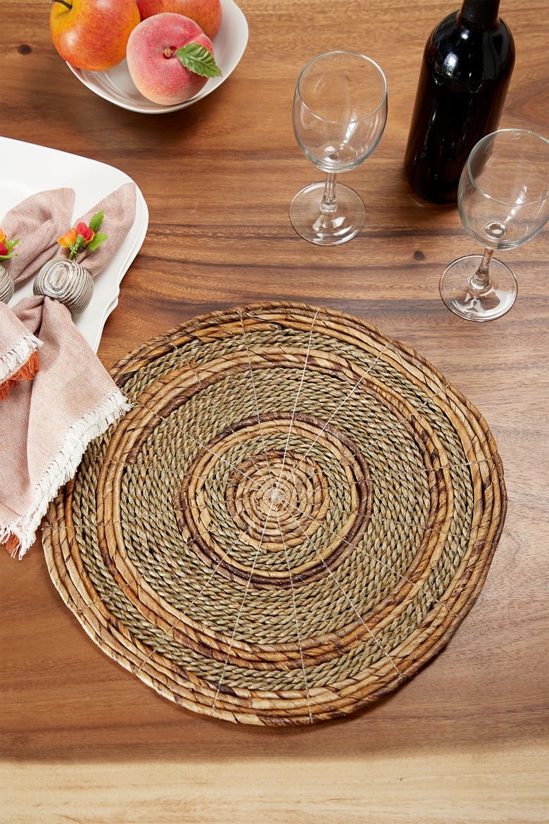 Round Brown Banana Leaf Wicker & Seagrass Placemats - Set of 4, Alternate, color, BROWN
