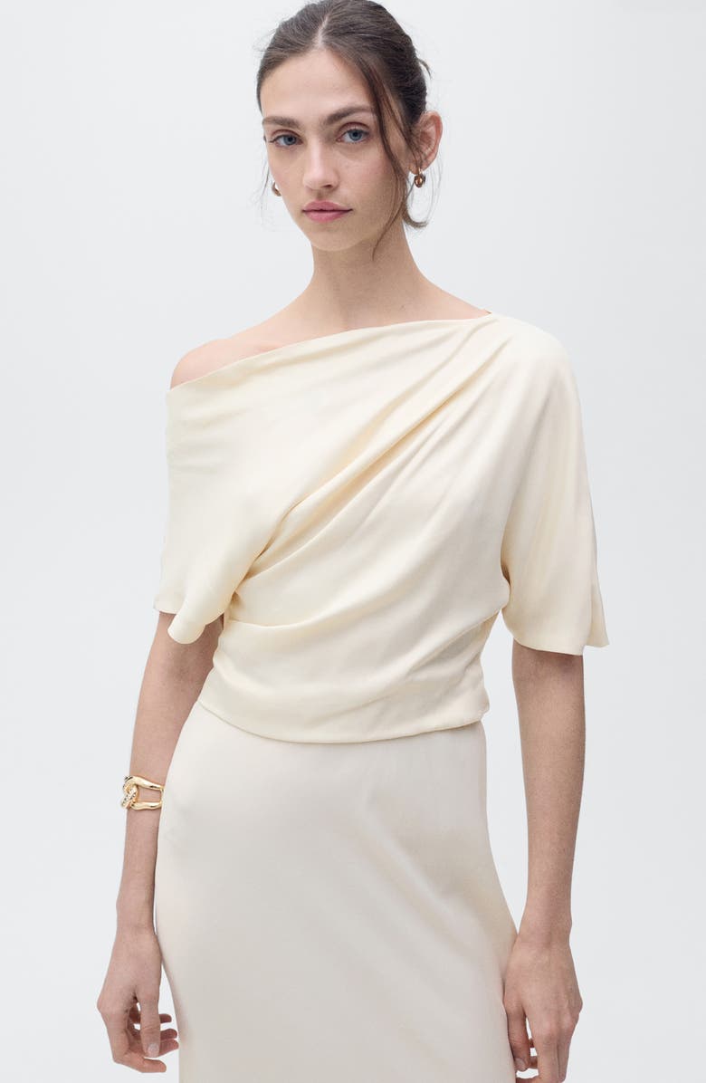 MANGO Off the Shoulder Midi Dress, Alternate, color, Ecru