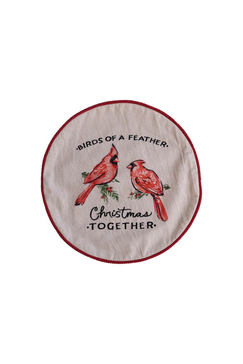 Cotton Printed Pillow with Cardinals, Multicolor, Main, color, Multicolor