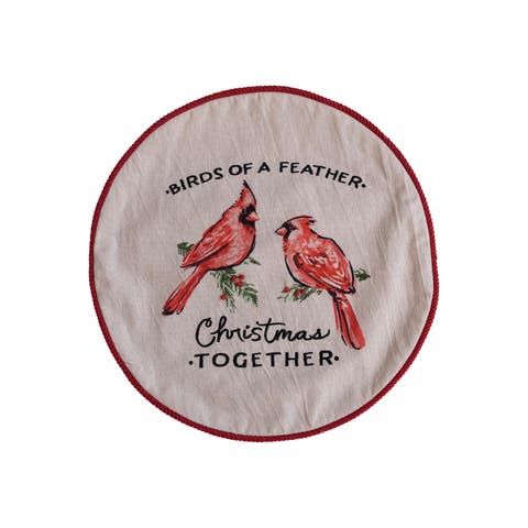Cotton Printed Pillow with Cardinals, Multicolor