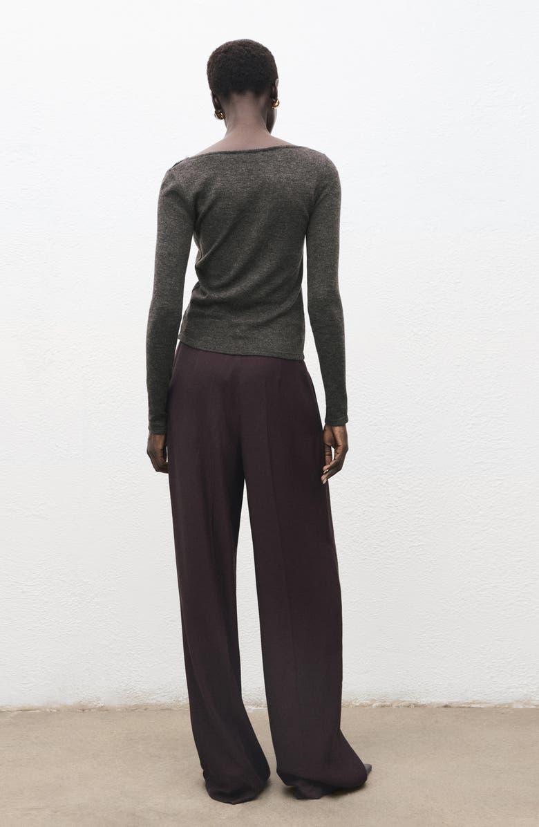 MANGO Lace Trim Long Sleeve Top, Alternate, color, Medium Heather Grey