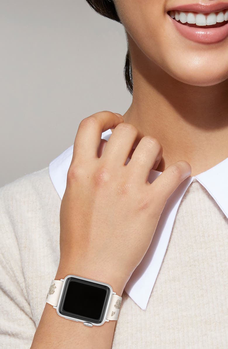 COACH Floral Pattern Silicone Apple Watch<sup>®</sup> Watchband, Alternate, color, White