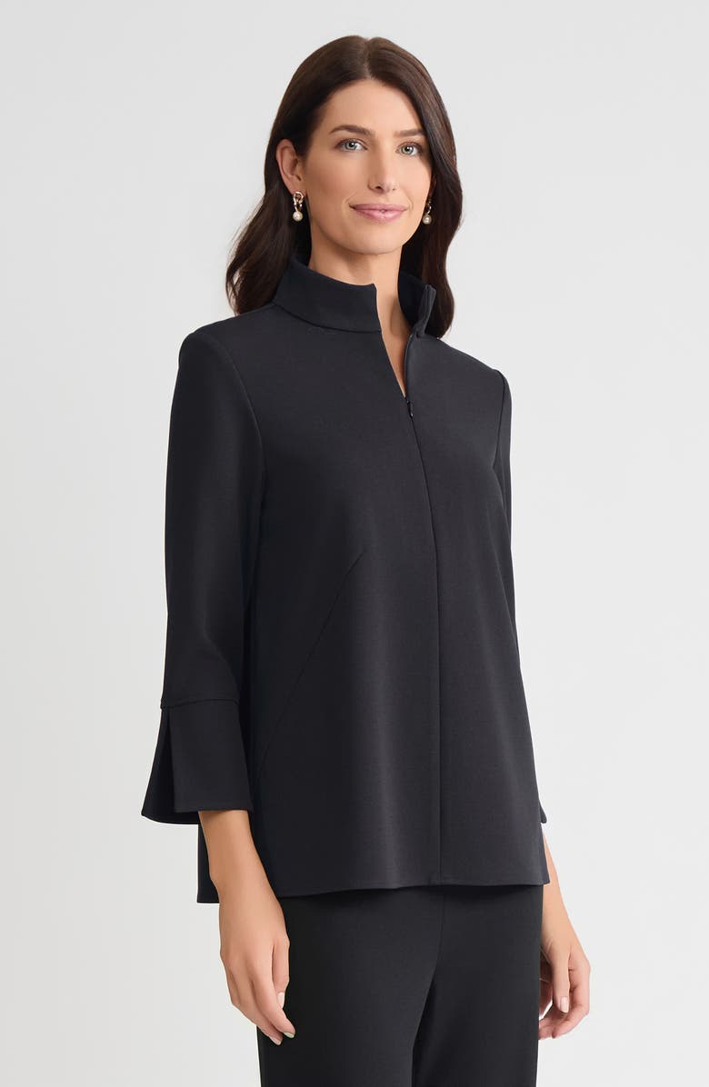 Ming Wang Stretch Deco Crepe Zip Front Pullover Blouse, Alternate, color, Black
