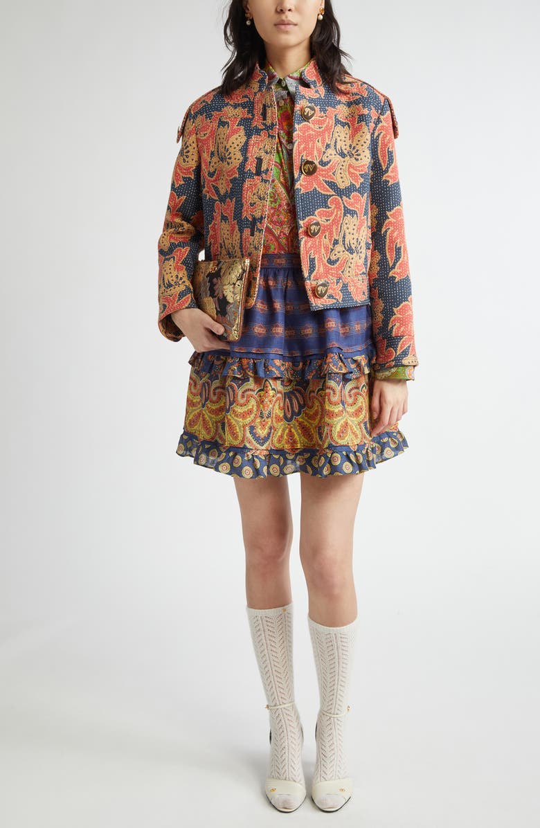 Valentino Garavani Crop Paisley Jacket, Alternate, color, Indigo